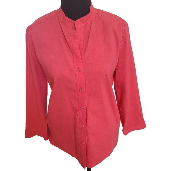 Eileen Fisher Womens Coral Linen Blend Blouse Size Petite Small - Picture 1 of 12
